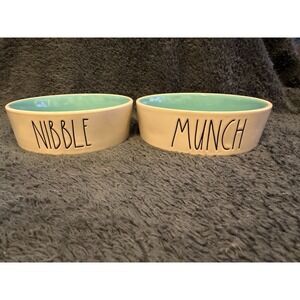 Rae Dunn Collectible Ceramic Dog Bowls "Nibble" and "Munch"